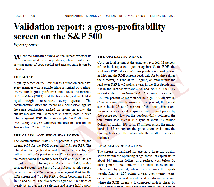 The first page of a sample report