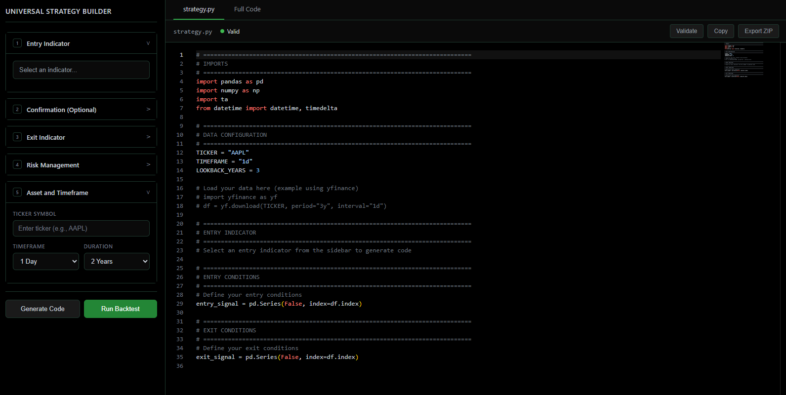 Strategy Builder & Code Generation
