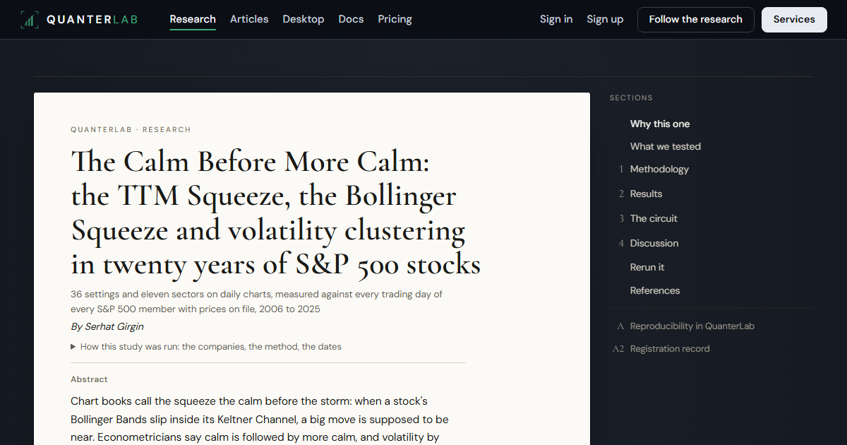 The Calm Before More Calm: the TTM Squeeze, the Bollinger Squeeze and volatility clustering in twenty years of S&P 500 stocks